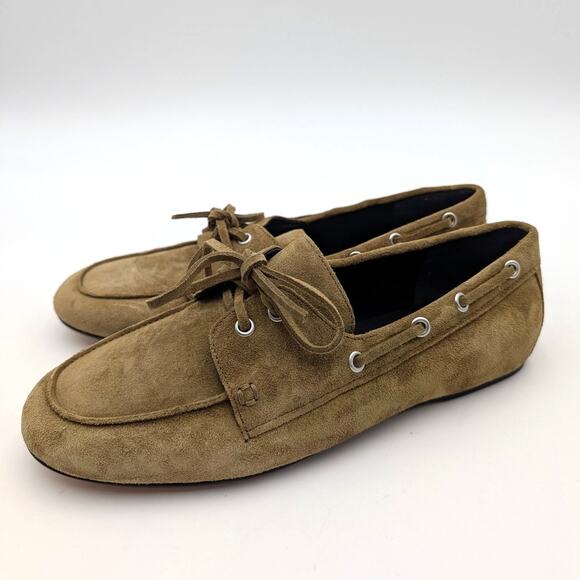 Vince Marin Round Toe Boat Loafer Women's Olivewood Suede Size US7M EU37 - Picture 1 of 14